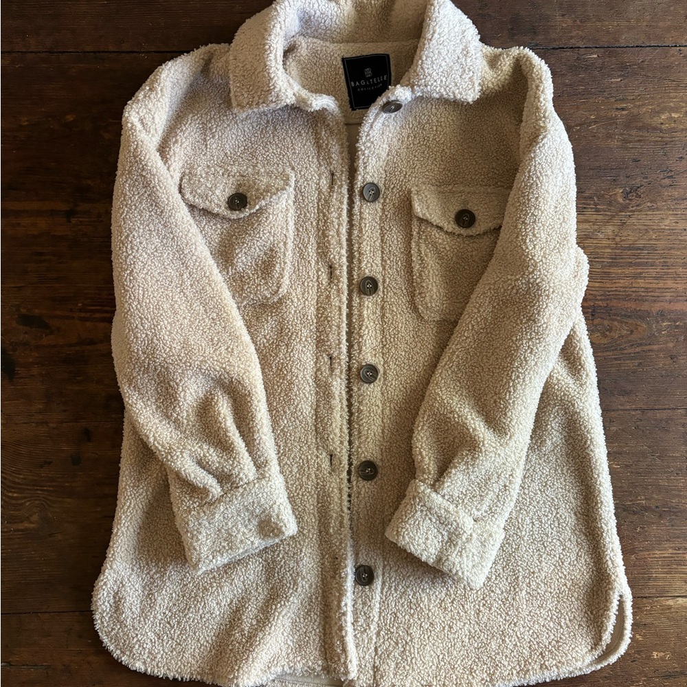 Bagatelle cream sherpa shacket, fleece lined, medium